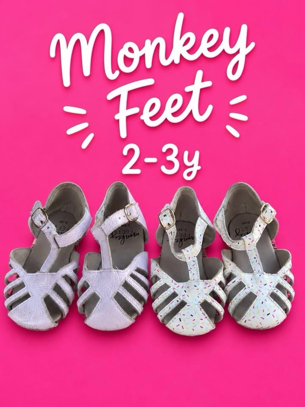 Monkey Feet Toddler White T-Strap Sandals with Sprinkles & pink 2 pairs